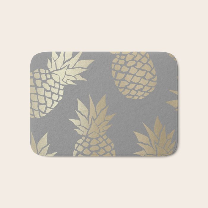 Glam Pineapple Art in Gray and Gold Bath Mat Gallery Image 1