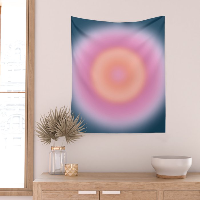 Magical Night | 01 - Gradient Print, Aura Art, Dark Blue And Pink Gradient Wall Tapestry Gallery Image 2