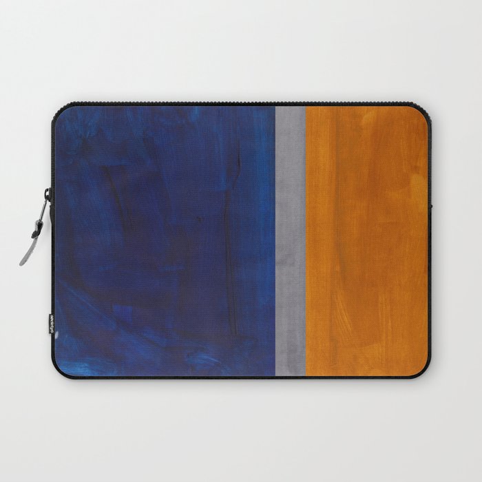 Minimalist Mid Century Rothko Color Field Navy Blue Yellow Ochre Grey Accent Square Colorblock Laptop Sleeve Gallery Image 1