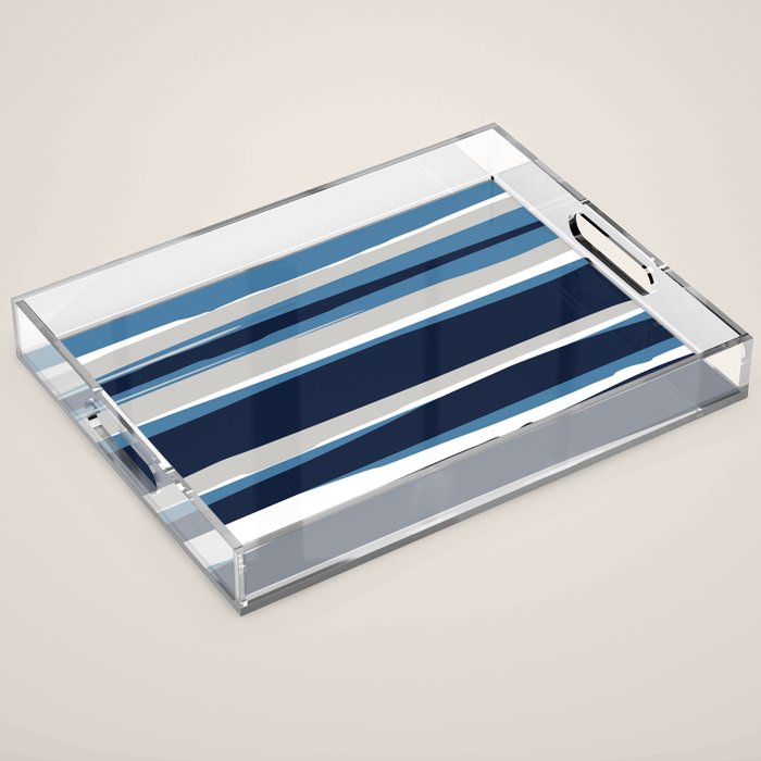 Ocean Beach Striped Landscape, Navy, Blue, Gray Acrylic Tray Gallery Image 1