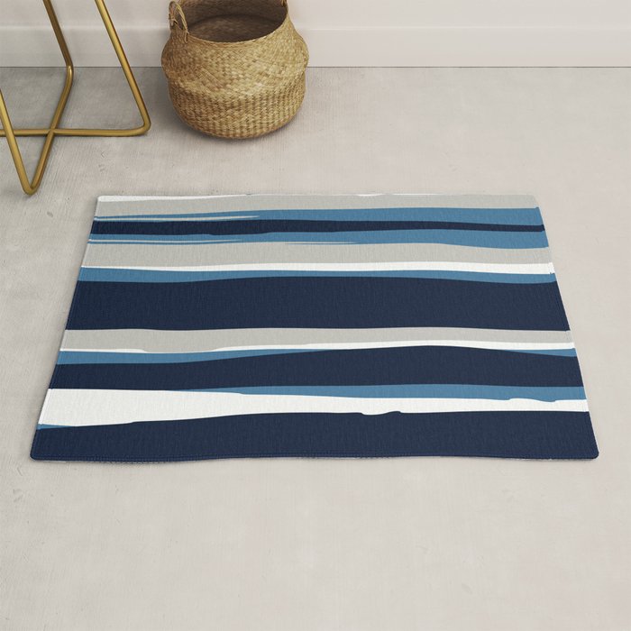 Ocean Beach Striped Landscape, Navy, Blue, Gray Rug Gallery Image 1