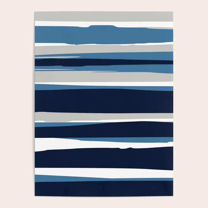 Ocean Beach Striped Landscape, Navy, Blue, Gray Poster Gallery Image 1