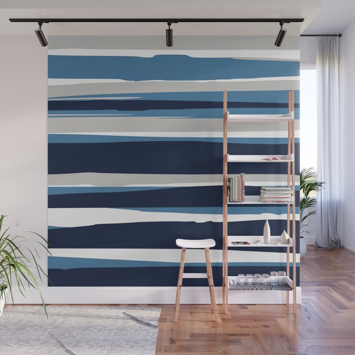 Ocean Beach Striped Landscape, Navy, Blue, Gray Wall Mural Gallery Image 1