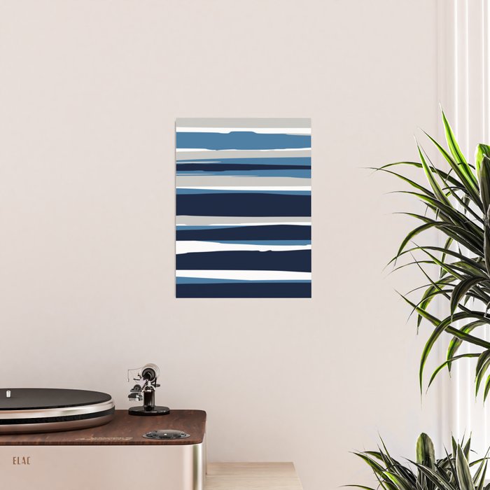 Ocean Beach Striped Landscape, Navy, Blue, Gray Poster Gallery Image 2
