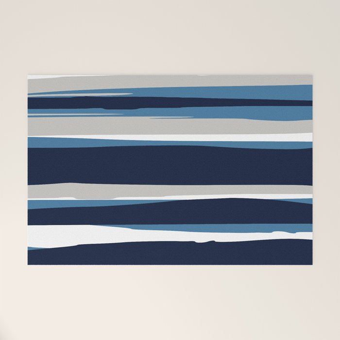 Ocean Beach Striped Landscape, Navy, Blue, Gray Welcome Mat Gallery Image 1