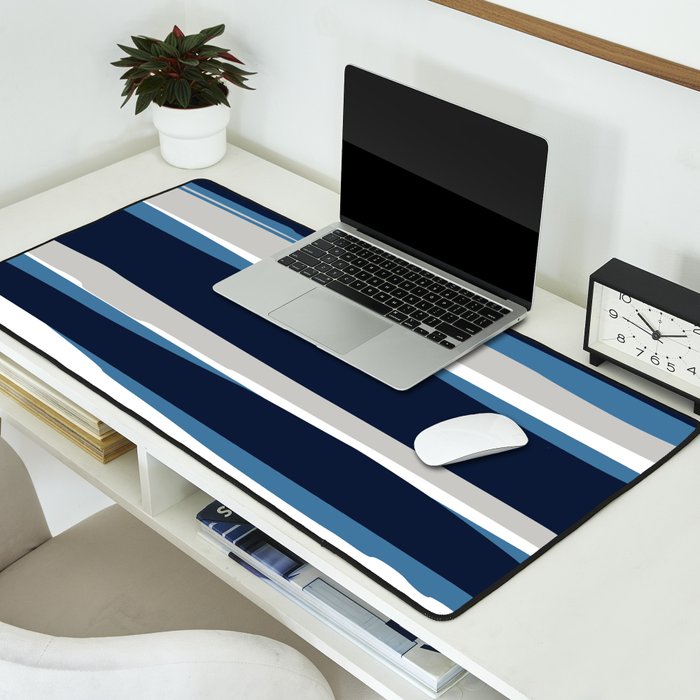 Ocean Beach Striped Landscape, Navy, Blue, Gray Desk Mat Gallery Image 2