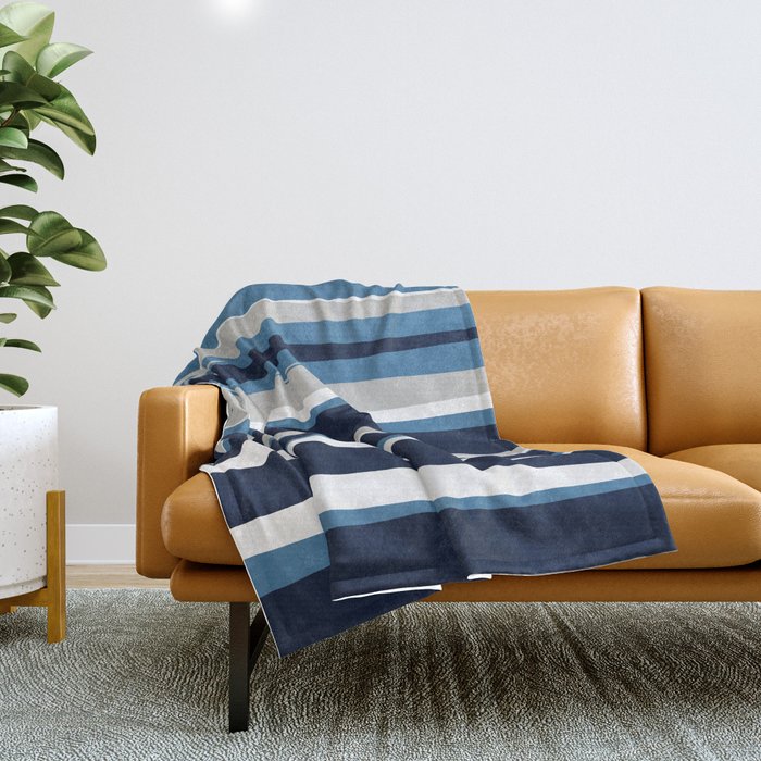Ocean Beach Striped Landscape, Navy, Blue, Gray Throw Blanket Gallery Image 1