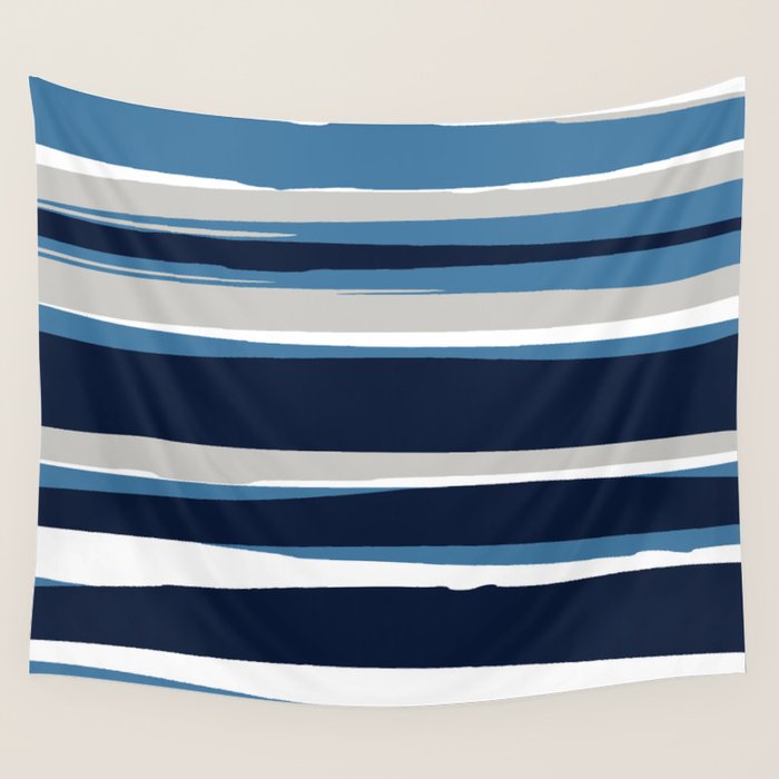 Ocean Beach Striped Landscape, Navy, Blue, Gray Wall Tapestry Gallery Image 4