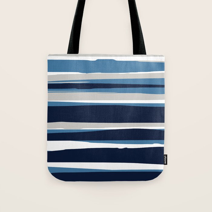 Ocean Beach Striped Landscape, Navy, Blue, Gray Tote Bag Gallery Image 1