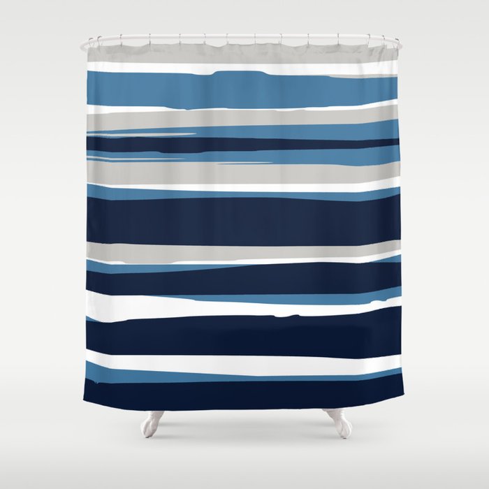 Ocean Beach Striped Landscape, Navy, Blue, Gray Shower Curtain Gallery Image 1