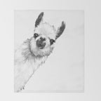 Sneaky Llama Black and White Throw Blanket Gallery Image 2