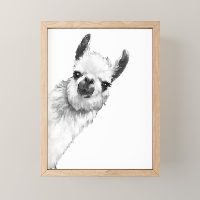 Sneaky Llama Black and White Mini Art Print Gallery Image 1