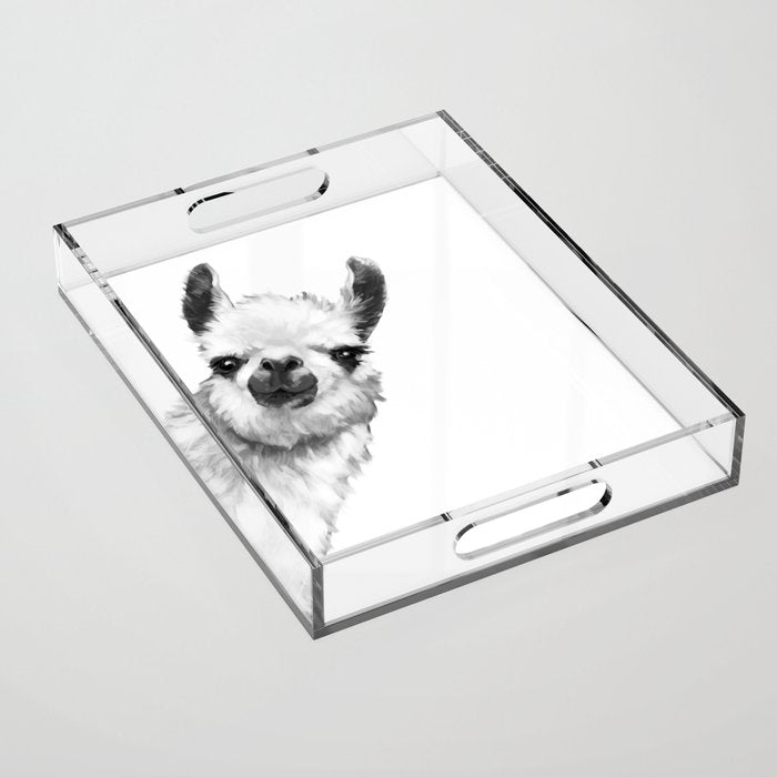 Sneaky Llama Black and White Acrylic Tray Gallery Image 1