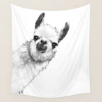 Sneaky Llama Black and White Wall Tapestry Gallery Image 4