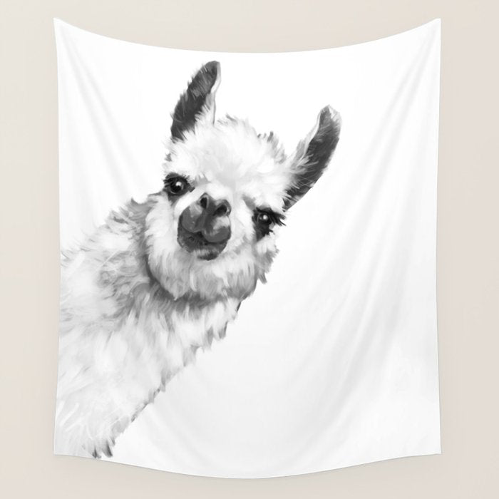 Sneaky Llama Black and White Wall Tapestry Gallery Image 4