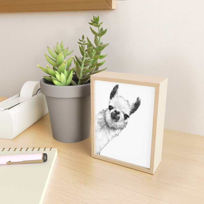 Sneaky Llama Black and White Mini Art Print Gallery Image 2