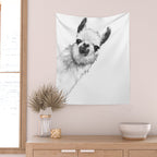 Sneaky Llama Black and White Wall Tapestry Gallery Image 2