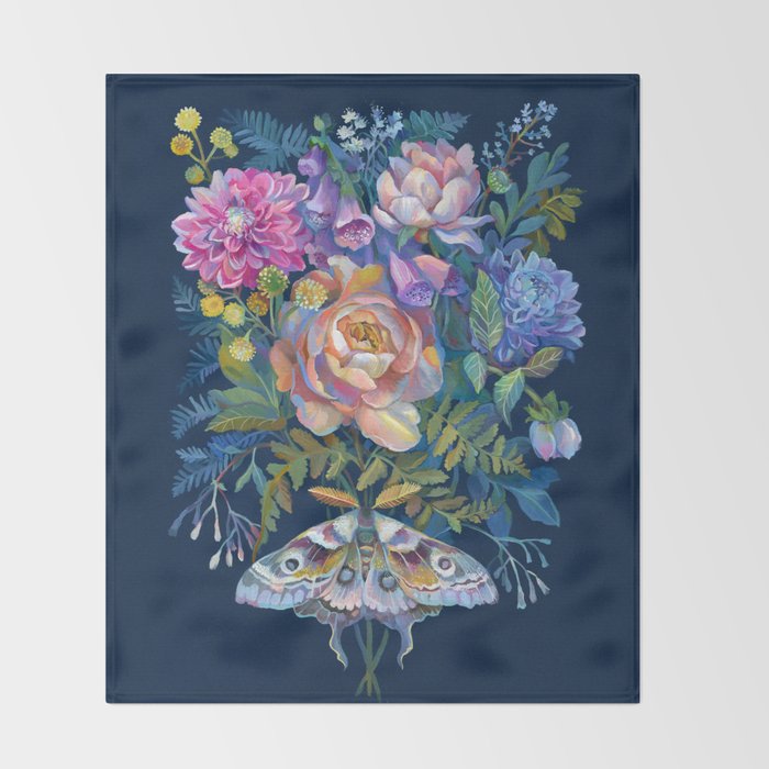 Moth Flower Bouquet Throw Blanket Gallery Image 2