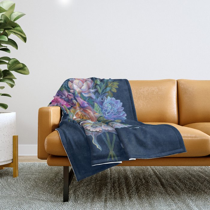 Moth Flower Bouquet Throw Blanket Gallery Image 1