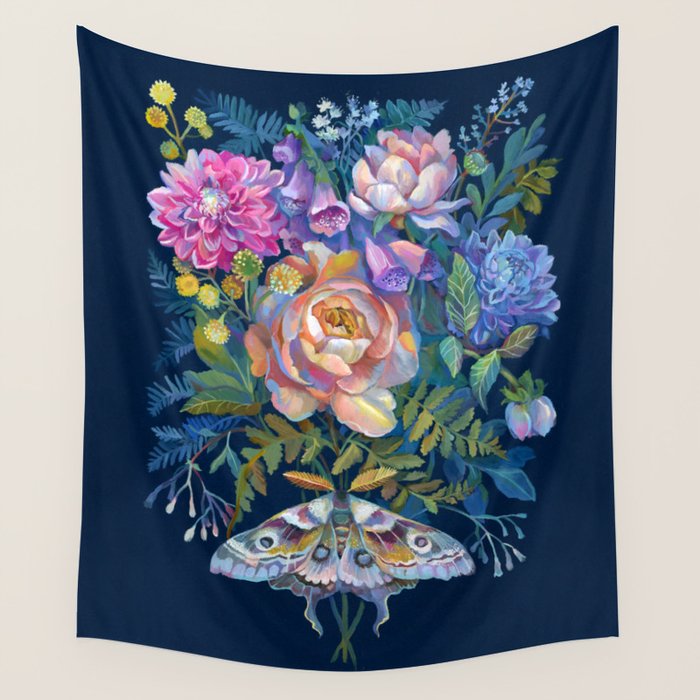 Moth Flower Bouquet Wall Tapestry Gallery Image 4