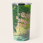 Vintage Japanese Woodblock Print Beautiful Water Creek Grey Rocks Green Trees Travel Mug Gallery Image 1