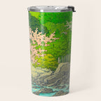 Vintage Japanese Woodblock Print Beautiful Water Creek Grey Rocks Green Trees Travel Mug Gallery Image 2