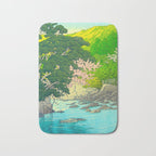 Vintage Japanese Woodblock Print Beautiful Water Creek Grey Rocks Green Trees Bath Mat Gallery Image 1