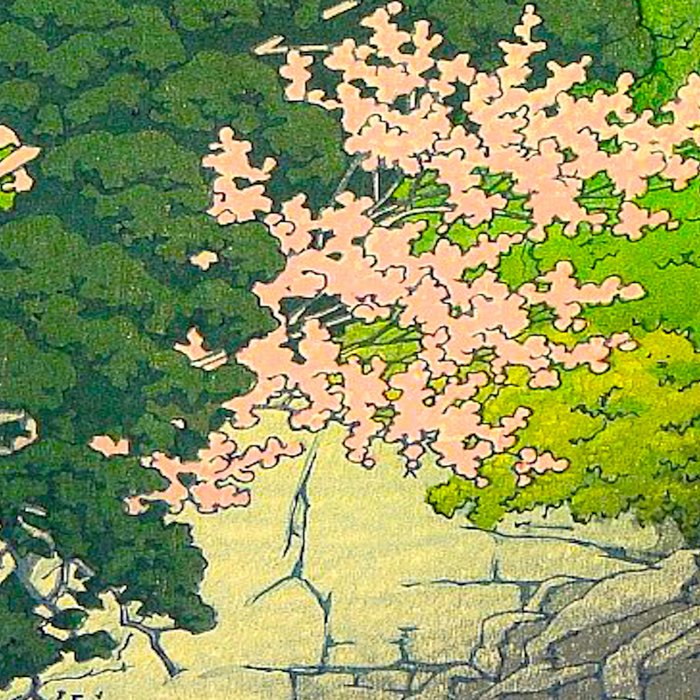 Vintage Japanese Woodblock Print Beautiful Water Creek Grey Rocks Green Trees Coffee Mug Gallery Image 2