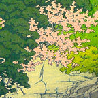 Vintage Japanese Woodblock Print Beautiful Water Creek Grey Rocks Green Trees Coffee Mug Gallery Image 2