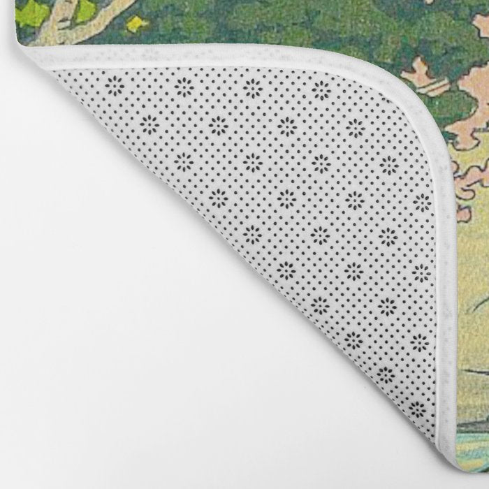 Vintage Japanese Woodblock Print Beautiful Water Creek Grey Rocks Green Trees Bath Mat Gallery Image 2