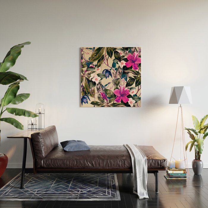 Pattern antique botanical flowers Wood Wall Art Gallery Image 2