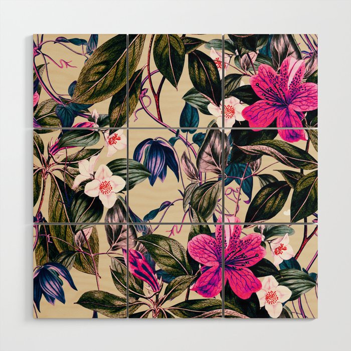 Pattern antique botanical flowers Wood Wall Art Gallery Image 1