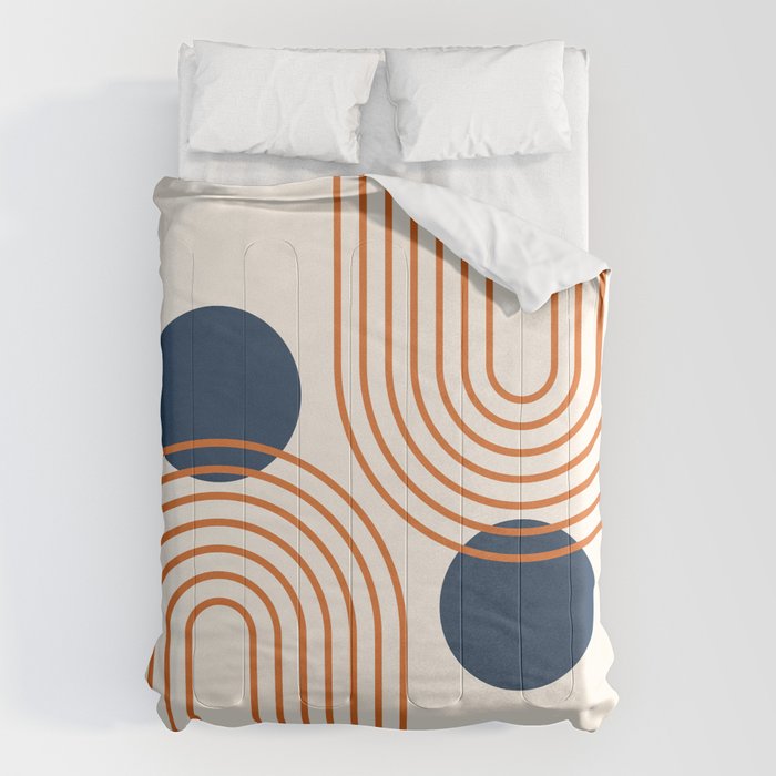 Mid Century Modern Geometric 195 in Navy Blue Orange Comforter Gallery Image 6