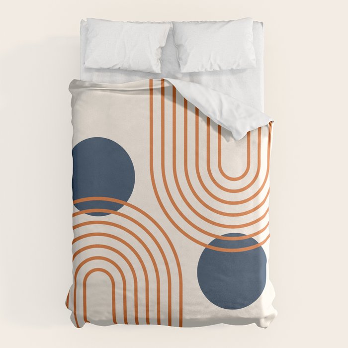 Mid Century Modern Geometric 195 in Navy Blue Orange Duvet Cover Gallery Image 6