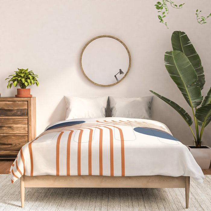 Mid Century Modern Geometric 195 in Navy Blue Orange Comforter Gallery Image 3