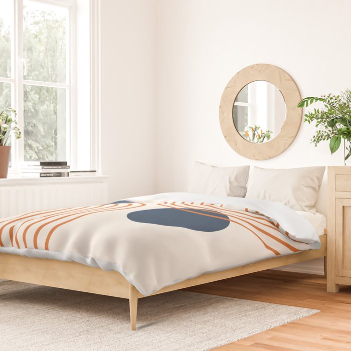 Mid Century Modern Geometric 195 in Navy Blue Orange Duvet Cover Gallery Image 2