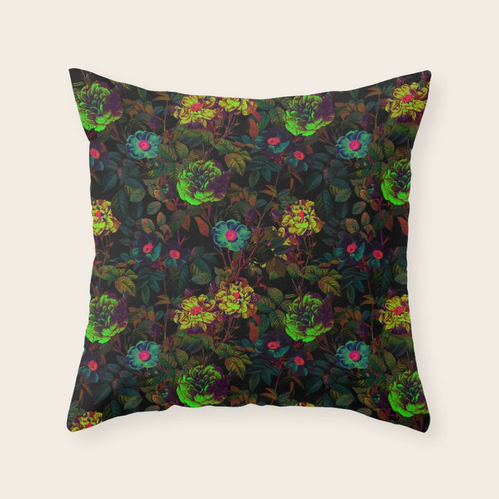 Floral Neon Garden Throw Pillow Gallery Image 1