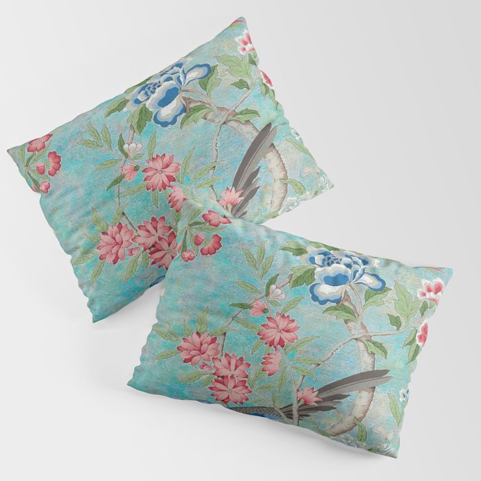 Chinoiserie Aqua Turquoise Peony Bird Garden  Pillow Sham Gallery Image 3