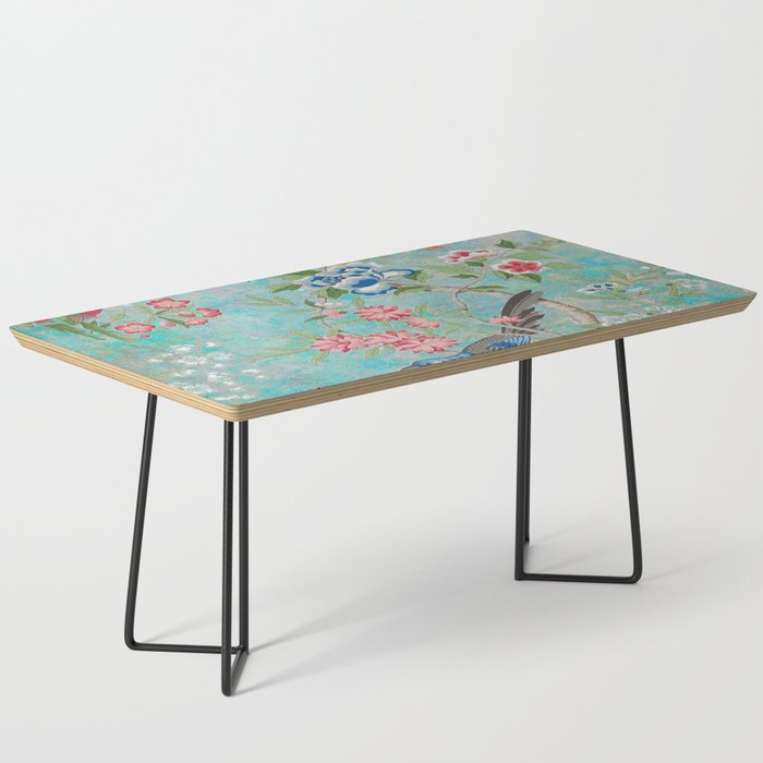 Chinoiserie Aqua Turquoise Peony Bird Garden  Coffee Table Gallery Image 1