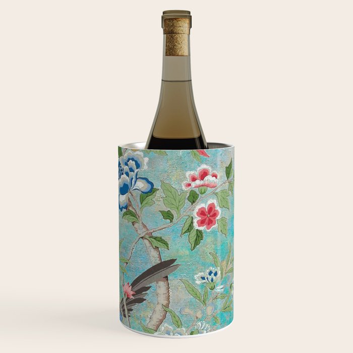Chinoiserie Aqua Turquoise Peony Bird Garden  Wine Chiller Gallery Image 3