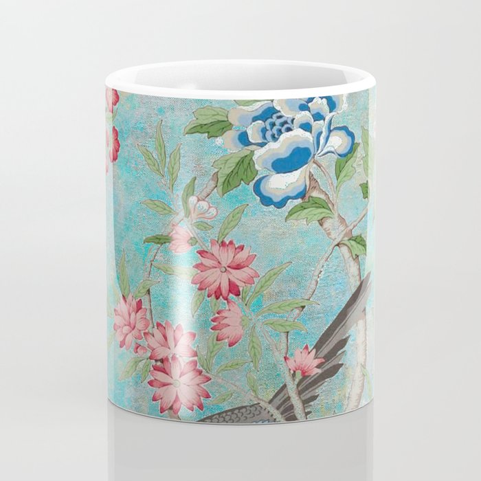 Chinoiserie Aqua Turquoise Peony Bird Garden  Coffee Mug Gallery Image 4