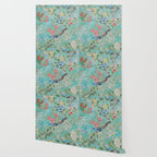 Chinoiserie Aqua Turquoise Peony Bird Garden  Wallpaper Gallery Image 2