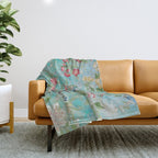 Chinoiserie Aqua Turquoise Peony Bird Garden  Throw Blanket Gallery Image 1