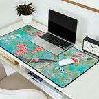 Chinoiserie Aqua Turquoise Peony Bird Garden  Desk Mat Gallery Image 2