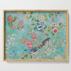 Chinoiserie Aqua Turquoise Peony Bird Garden  Serving Tray Gallery Image 1