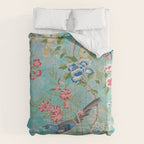 Chinoiserie Aqua Turquoise Peony Bird Garden  Comforter Gallery Image 6