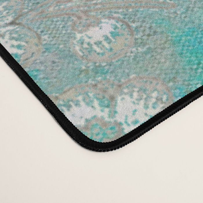 Chinoiserie Aqua Turquoise Peony Bird Garden  Desk Mat Gallery Image 4