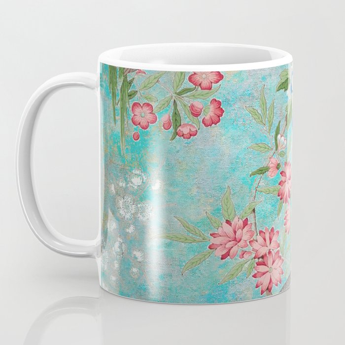 Chinoiserie Aqua Turquoise Peony Bird Garden  Coffee Mug Gallery Image 3