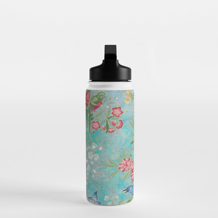Chinoiserie Aqua Turquoise Peony Bird Garden  Water Bottle Gallery Image 3