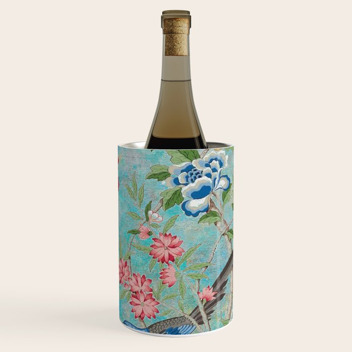 Chinoiserie Aqua Turquoise Peony Bird Garden  Wine Chiller Gallery Image 1